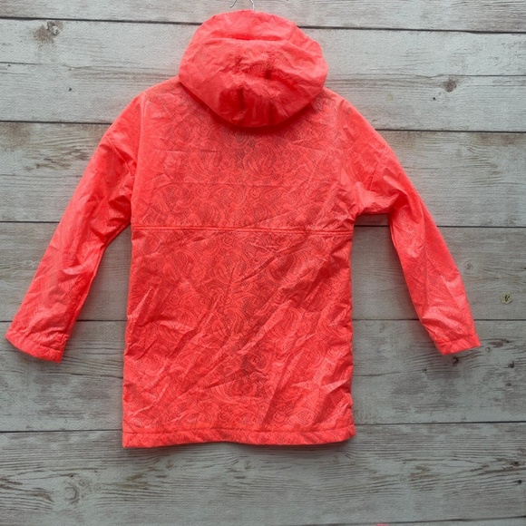 ASOS Bright Coral Rain Coat Jacket Lace Stylish Hooded Safety Running XS/S Euro - Picture 10 of 12